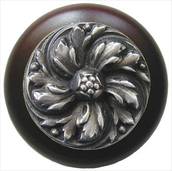 Notting Hill NHW-714W-AP: Chrysanthemum Cabinet Knob - Dark Walnut/Antique Pewter