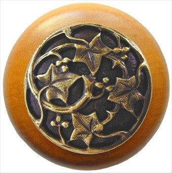 Notting Hill NHW-715M-AB: Ivy Berries Cabinet Knob - Maple/Antique Brass