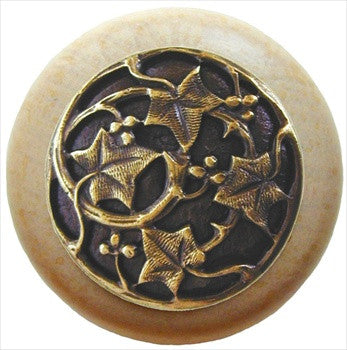 Notting Hill NHW-715N-AB: Ivy Berries Cabinet Knob - Natural/Antique Brass