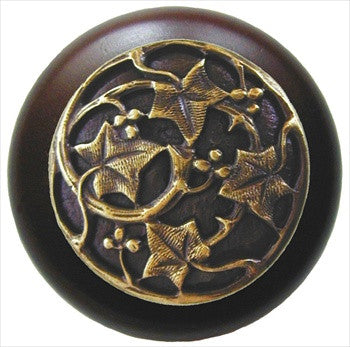 Notting Hill NHW-715W-AB: Ivy Berries Cabinet Knob - Dark Walnut/Antique Brass