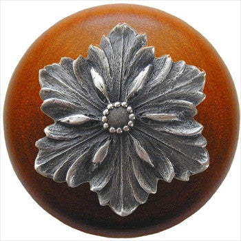 Notting Hill NHW-725C-AP: Opulent Flower Cabinet Knob - Cherry/Antique Pewter