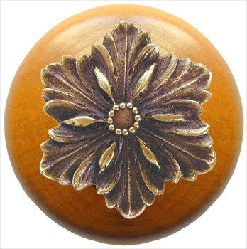 Notting Hill NHW-725M-AB: Opulent Flower Cabinet Knob - Maple/Antique Brass