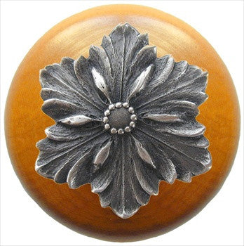 Notting Hill NHW-725M-AP: Opulent Flower Cabinet Knob - Maple/Antique Pewter
