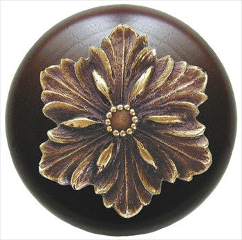 Notting Hill NHW-725W-AB: Opulent Flower Cabinet Knob - Dark Walnut/Antique Brass