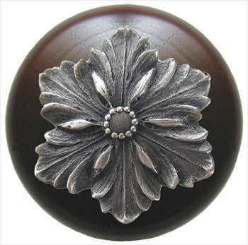 Notting Hill NHW-725W-AP: Opulent Flower Cabinet Knob - Dark Walnut/Antique Pewter