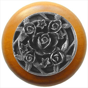 Notting Hill NHW-726M-AP: Saratoga Rose Cabinet Knob - Maple/Antique Pewter
