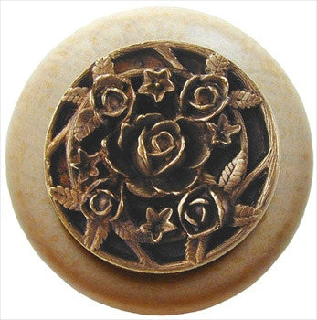 Notting Hill NHW-726N-AB: Saratoga Rose Cabinet Knob - Natural/Antique Brass