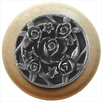 Notting Hill NHW-726N-AP: Saratoga Rose Cabinet Knob - Natural/Antique Pewter