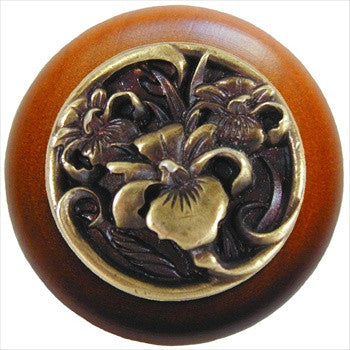 Notting Hill NHW-728C-AB: River Iris Cabinet Knob - Cherry/Antique Brass