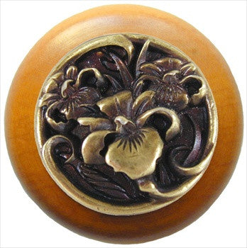 Notting Hill NHW-728M-AB: River Iris Cabinet Knob - Maple/Antique Brass