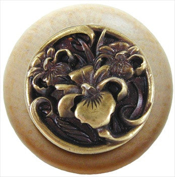 Notting Hill NHW-728N-AB: River Iris Cabinet Knob - Natural/Antique Brass