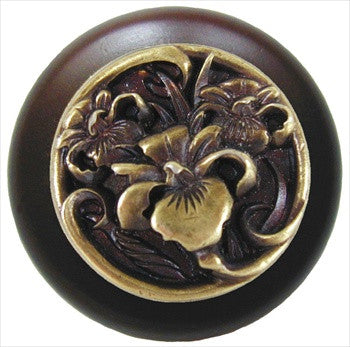 Notting Hill NHW-728W-AB: River Iris Cabinet Knob - Dark Walnut/Antique Brass