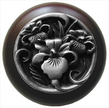 Notting Hill NHW-728W-AP: River Iris Cabinet Knob - Dark Walnut/Antique Pewter