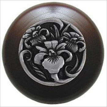 Notting Hill NHW-728W-BP: River Iris Cabinet Knob - Dark Walnut/Brilliant Pewter