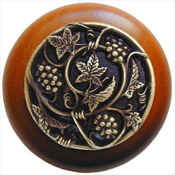 Notting Hill NHW-729C-AB: Grapevines Cabinet Knob - Cherry/Antique Brass