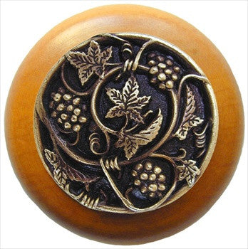 Notting Hill NHW-729M-AB: Grapevines Cabinet Knob - Maple/Antique Brass