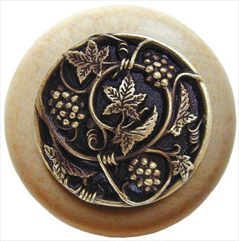 Notting Hill NHW-729N-AB: Grapevines Cabinet Knob - Natural/Antique Brass