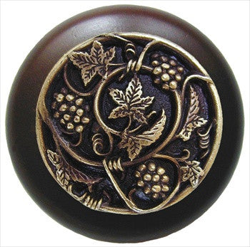Notting Hill NHW-729W-AB: Grapevines Cabinet Knob - Dark Walnut/Antique Brass