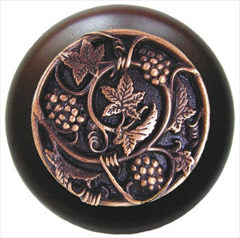 Notting Hill NHW-729W-AC: Grapevines Cabinet Knob - Dark Walnut/Antique Copper