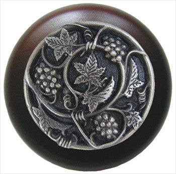 Notting Hill NHW-729W-AP: Grapevines Cabinet Knob - Dark Walnut/Antique Pewter