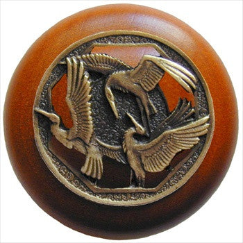 Notting Hill NHW-737C-AB: Crane Dance Cabinet Knob - Cherry/Antique Brass