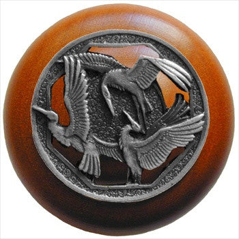Notting Hill NHW-737C-AP: Crane Dance Cabinet Knob - Cherry/Antique Pewter