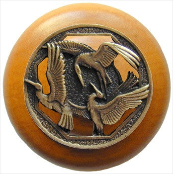 Notting Hill NHW-737M-AB: Crane Dance Cabinet Knob - Maple/Antique Brass