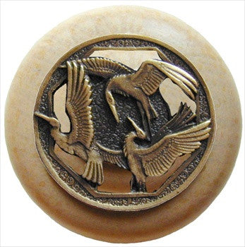 Notting Hill NHW-737N-AB: Crane Dance Cabinet Knob - Natural/Antique Brass