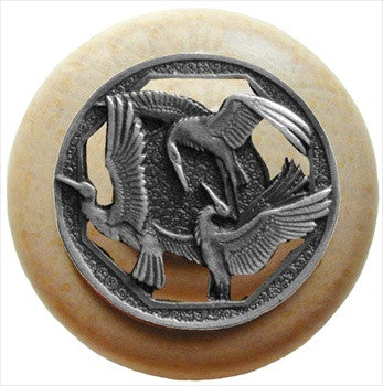 Notting Hill NHW-737N-AP: Crane Dance Cabinet Knob - Natural/Antique Pewter