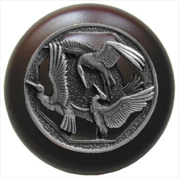 Notting Hill NHW-737W-AP: Crane Dance Cabinet Knob - Dark Walnut/Antique Pewter