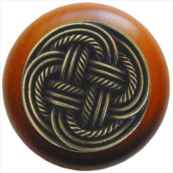 Notting Hill NHW-739C-AB: Classic Weave Cabinet Knob - Cherry/Antique Brass