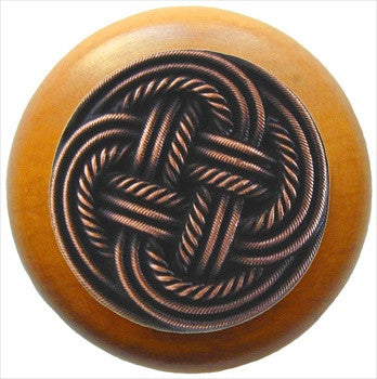 Notting Hill NHW-739M-AC: Classic Weave Cabinet Knob - Maple/Antique Copper