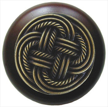 Notting Hill NHW-739W-AB: Classic Weave Cabinet Knob - Dark Walnut/Antique Brass