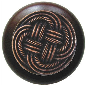 Notting Hill NHW-739W-AC: Classic Weave Cabinet Knob - Dark Walnut/Antique Copper