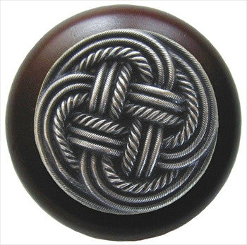 Notting Hill NHW-739W-AP: Classic Weave Cabinet Knob - Dark Walnut/Antique Pewter