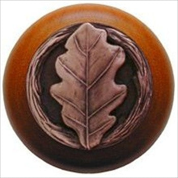 Notting Hill NHW-744C-AC: Oak Leaf Cabinet Knob - Cherry/Antique Copper