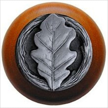Notting Hill NHW-744C-AP: Oak Leaf Cabinet Knob - Cherry/Antique Pewter