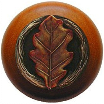 Notting Hill NHW-744C-BHT: Oak Leaf Cabinet Knob - Cherry/Brass