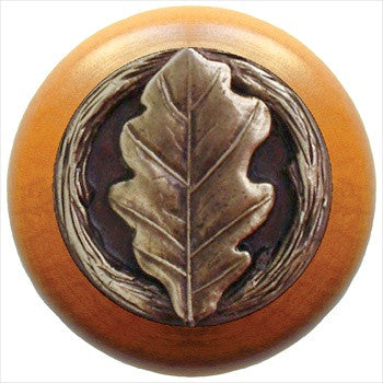 Notting Hill NHW-744M-AB: Oak Leaf Cabinet Knob - Maple/Antique Brass