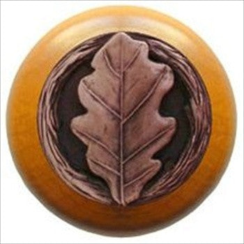 Notting Hill NHW-744M-AC: Oak Leaf Cabinet Knob - Maple/Antique Copper