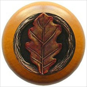 Notting Hill NHW-744M-BHT: Oak Leaf Cabinet Knob - Maple/Brass