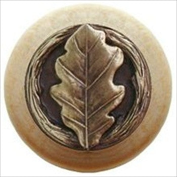 Notting Hill NHW-744N-AB: Oak Leaf Cabinet Knob - Natural/Antique Brass