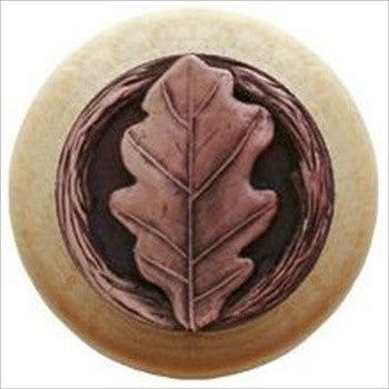 Notting Hill NHW-744N-AC: Oak Leaf Cabinet Knob - Natural/Antique Copper