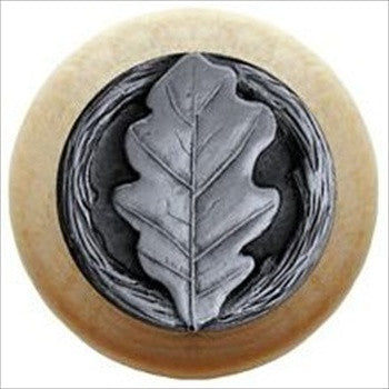Notting Hill NHW-744N-AP: Oak Leaf Cabinet Knob - Natural/Antique Pewter