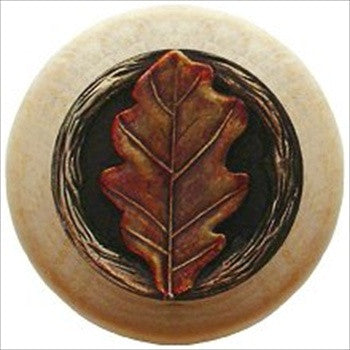 Notting Hill NHW-744N-BHT: Oak Leaf Cabinet Knob - Natural/Brass