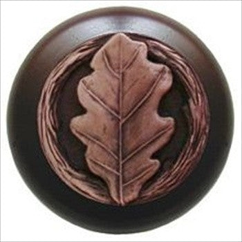 Notting Hill NHW-744W-AC: Oak Leaf Cabinet Knob - Dark Walnut/Antique Copper