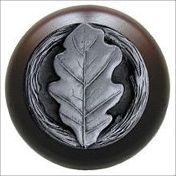 Notting Hill NHW-744W-AP: Oak Leaf Cabinet Knob - Dark Walnut/Antique Pewter