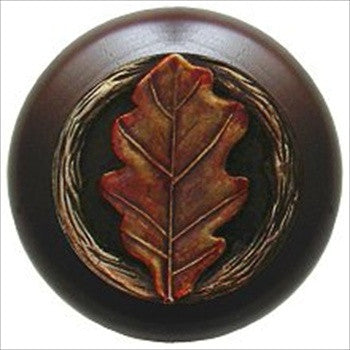 Notting Hill NHW-744W-BHT: Oak Leaf Cabinet Knob - Dark Walnut/Brass