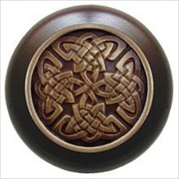 Notting Hill NHW-757W-AB: Celtic Isles Cabinet Knob - Dark Walnut/Antique Brass