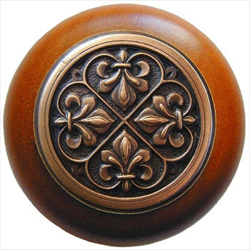 Notting Hill NHW-760C-AC: Fleur-De-Lis Cabinet Knob - Cherry/Antique Copper